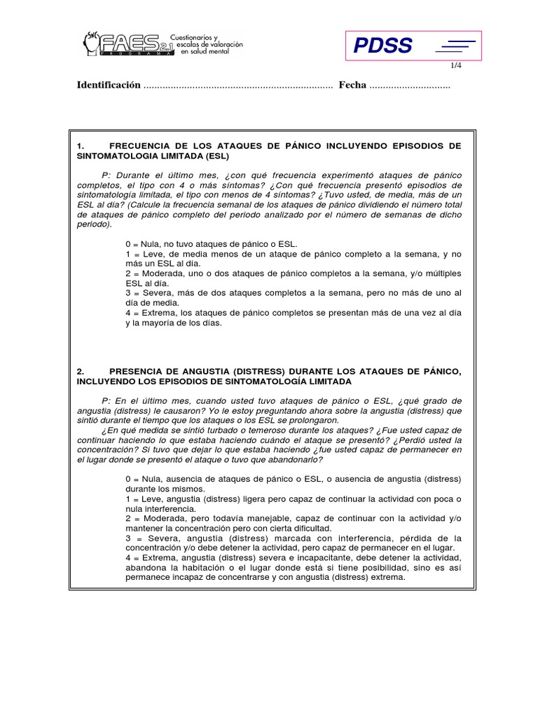 Escala PDSS: Evaluación del Pánico | PDF | Temor | Trastorno de pánico