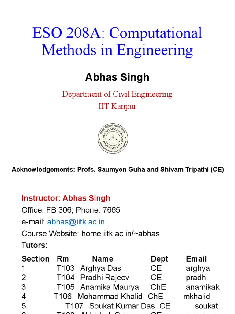 ESO 208A: Computational Methods in Engineering: Abhas Singh | PDF ...