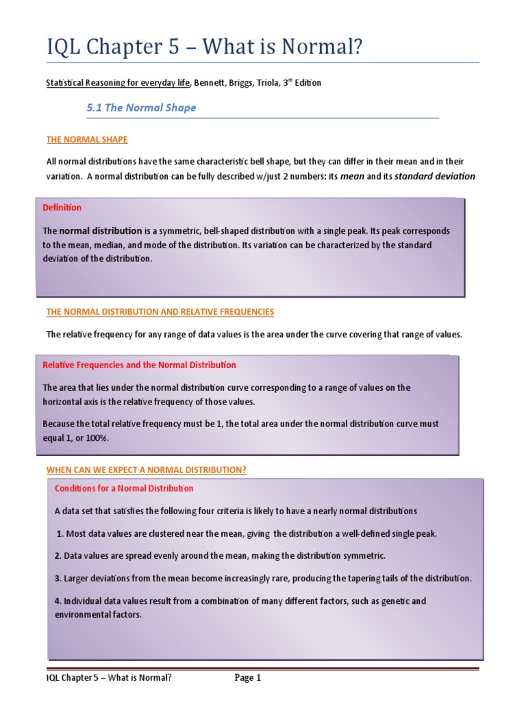 IQL Chapter 5 What Is Normal? PDF Normal Distribution Mean