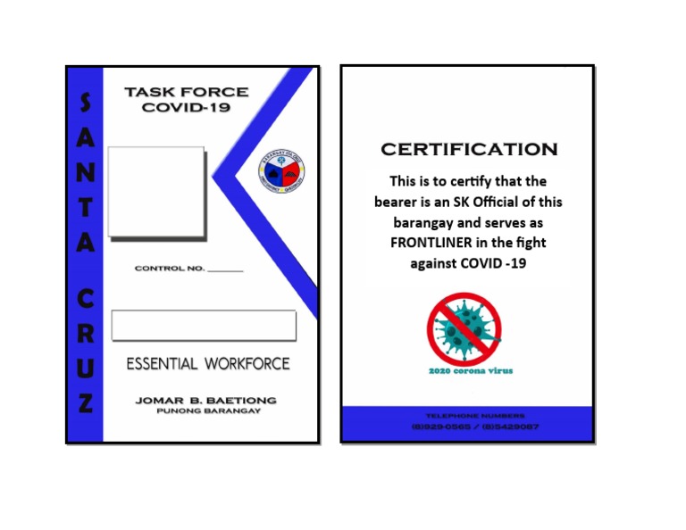 SK Official COVID-19 Frontliner Cert. | PDF