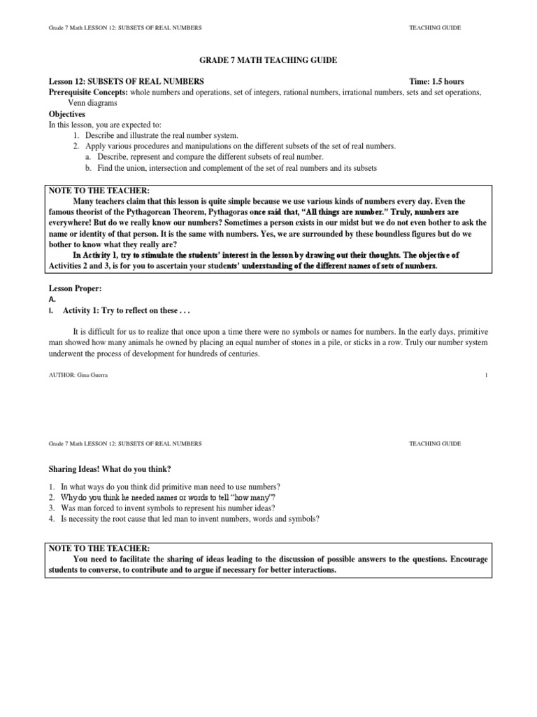 Grade 7 Math: Real Number Subsets | PDF | Numbers | Rational Number