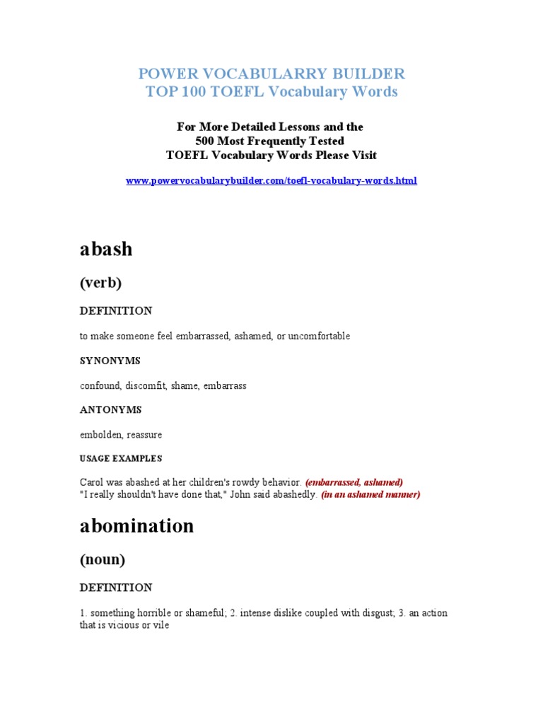 Top 100 TOEFL Vocabulary Words | PDF | Parody | Autonomy