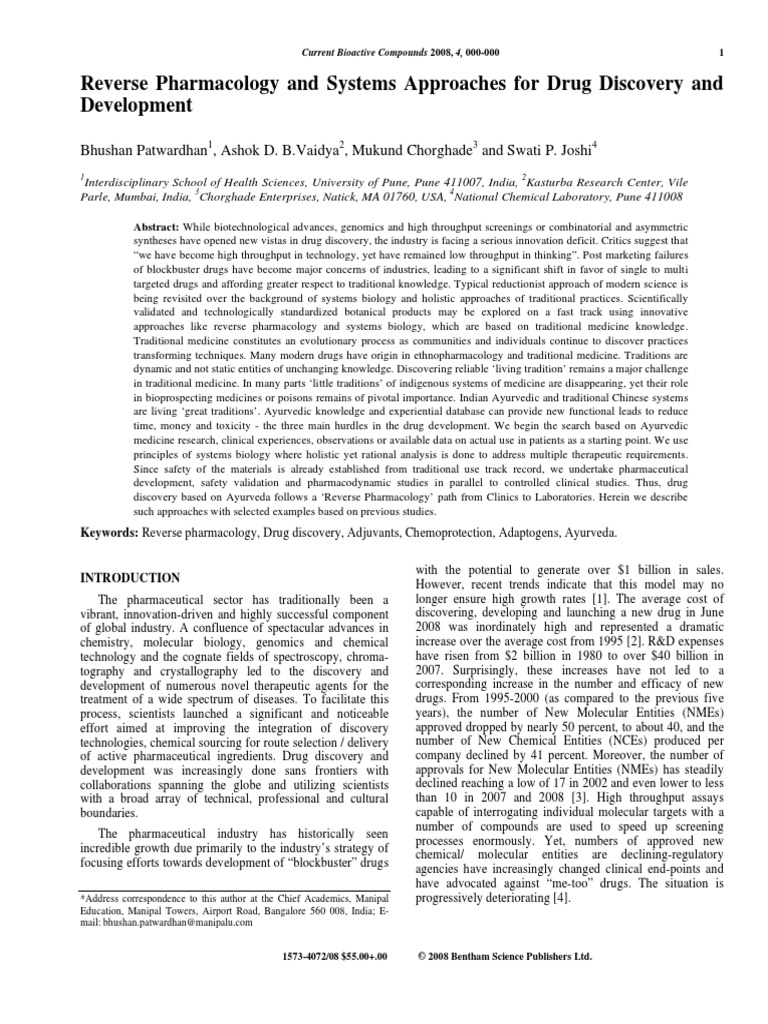 Reverse Pharmacology and Systems Approaches For Drug Discovery and ...