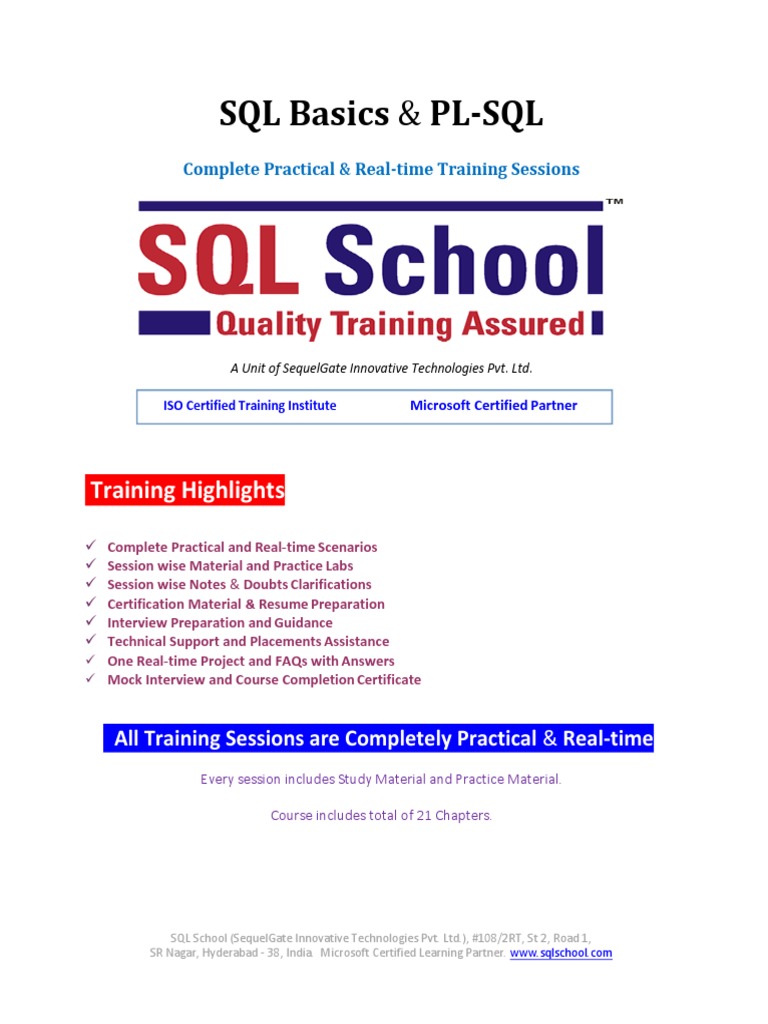 SQL Basics & PL-SQL: Training Highlights | PDF | Pl/Sql | Relational ...
