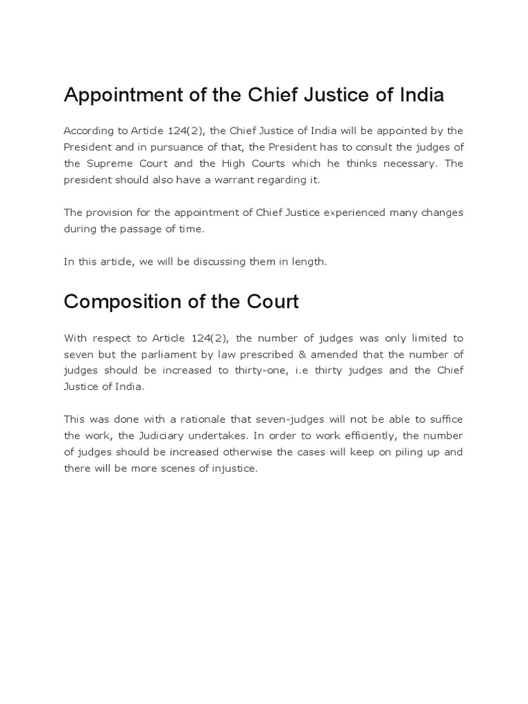 Chief Justice of India Appointment Process | PDF | Supreme Court Of ...