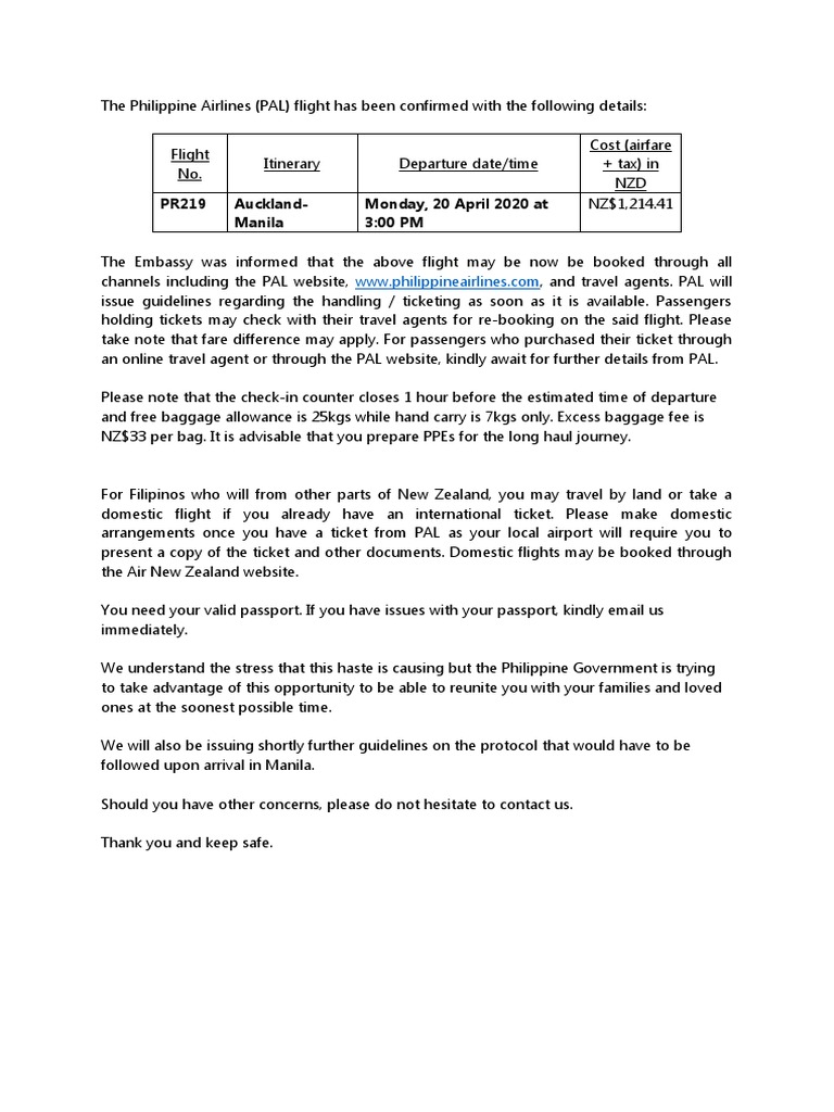 Philippine Airlines Flight PR219 Details | PDF