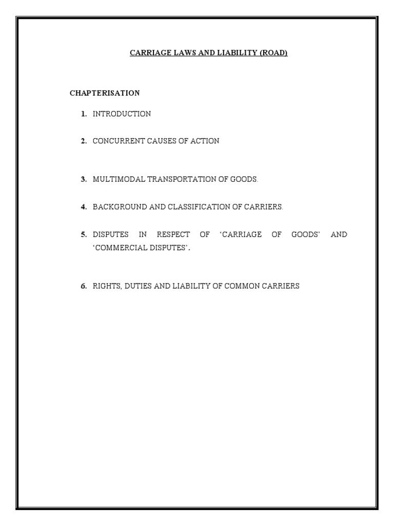 Carriage Laws and Their Liability (ROAD) Anand PDF Tort Common