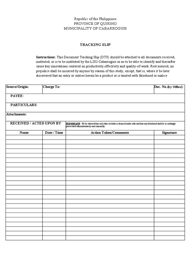 Document Tracking Slip for LGU-Cabarroguis | PDF