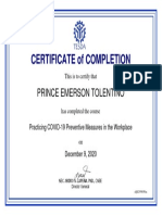 Practicing COVID-19 Preventive Measures in The Workplace - Certificate of Completion PDF