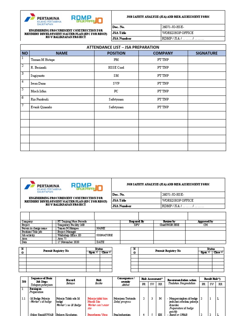 JSA Foundation Generator Rev PDF Workplace Personal Protective