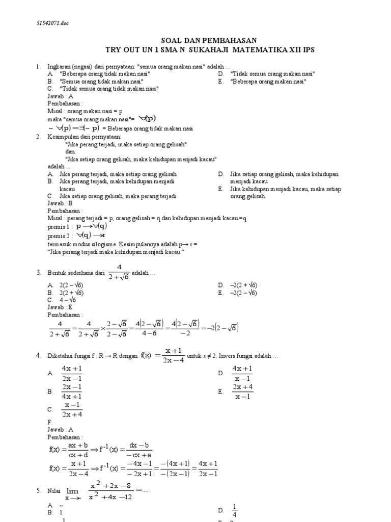 Contoh Soal Try Out Matematika Kelas 9 Dan Pembahasannya