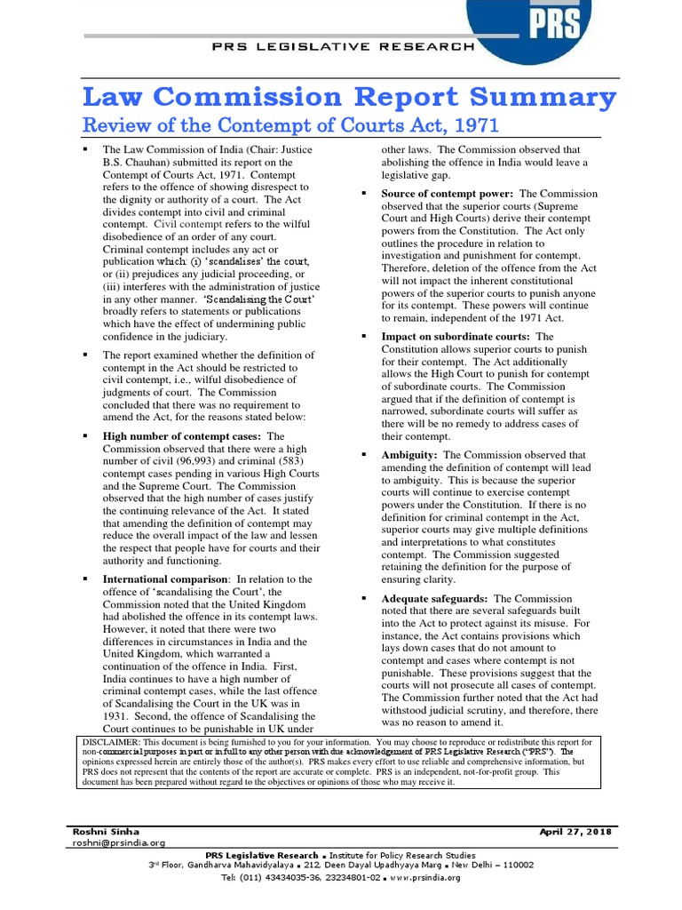 Summary of Contempt of Courts Act 1971 | PDF | Contempt Of Court ...