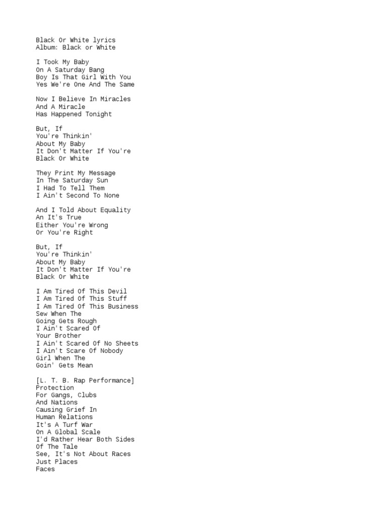 Michael JacksonBlack or White Lyrics