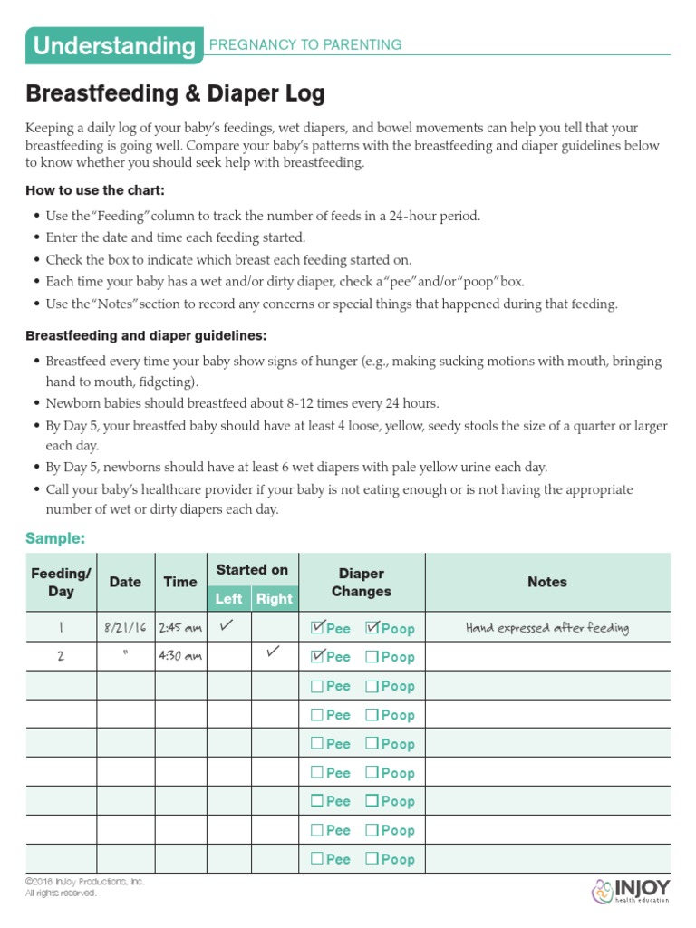 Understanding Breastfeeding & Diaper Log PDF Breastfeeding