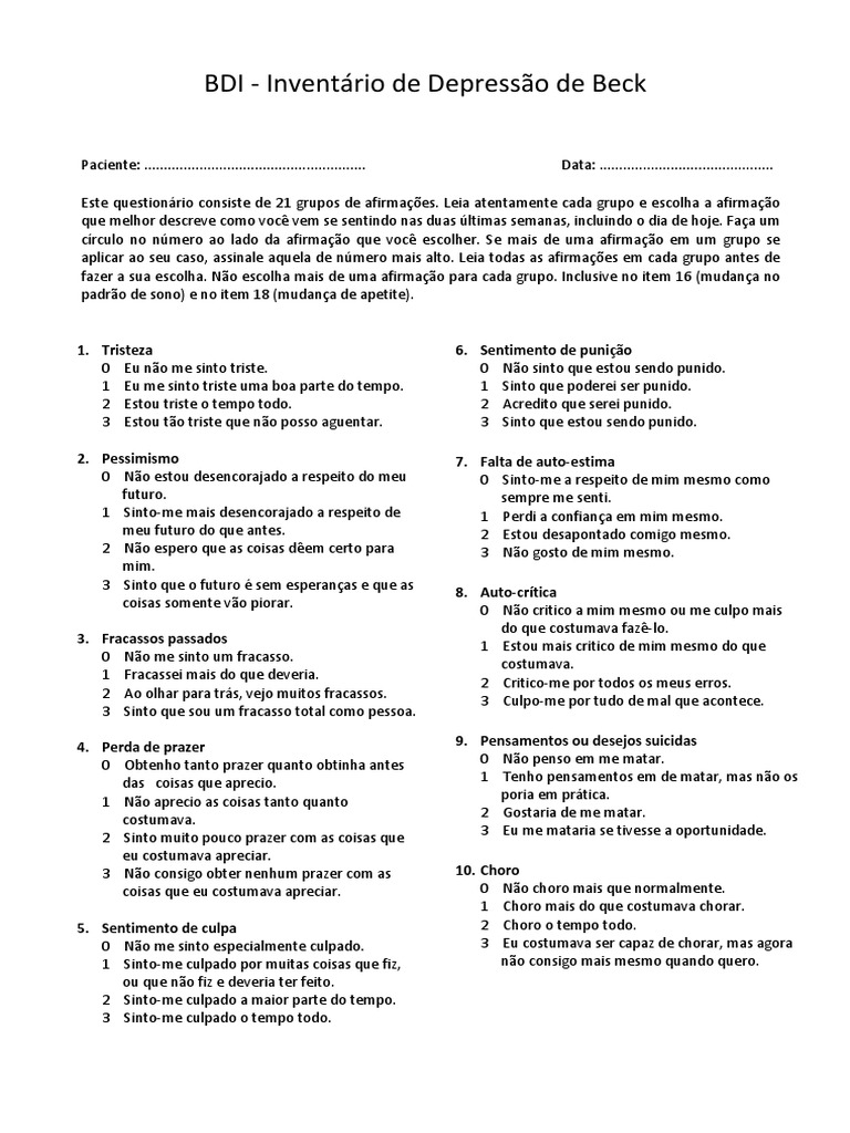 BDI Inventário de Depressão de Beck PDF