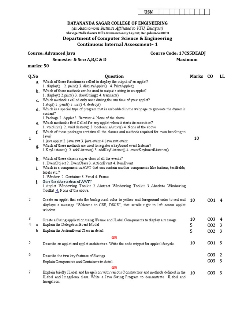Department of Computer Science & Engineering Continuous Internal ...