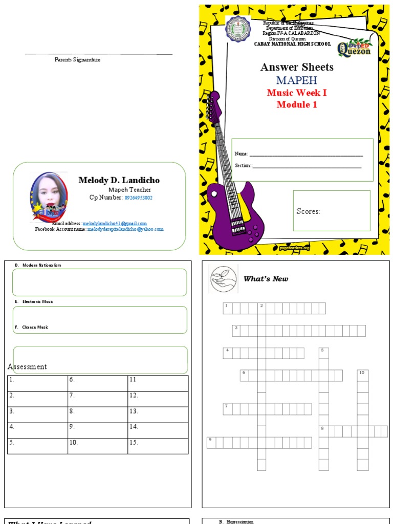 MAPEH Music Module 1 Assessment Sheet | PDF | Arts (General ...