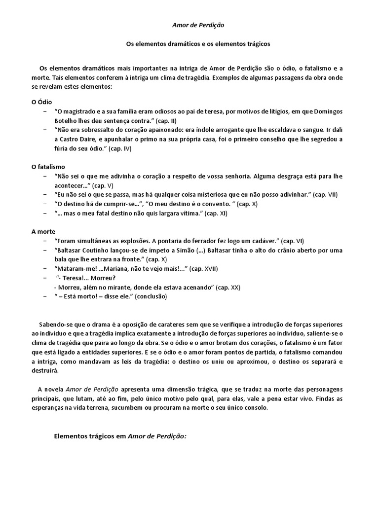 Tragédia e Amor em "Amor de Perdição" | PDF | Tragédia | Amor