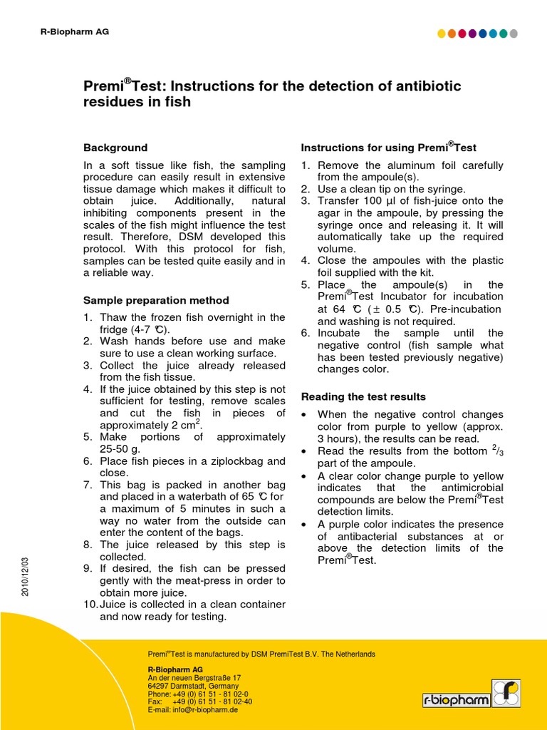 Premi Test: Instructions For The Detection of Antibiotic Residues in ...