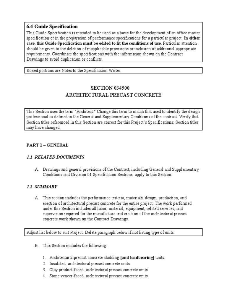 Architectural Precast Concrete Specs | PDF | Galvanization | Concrete