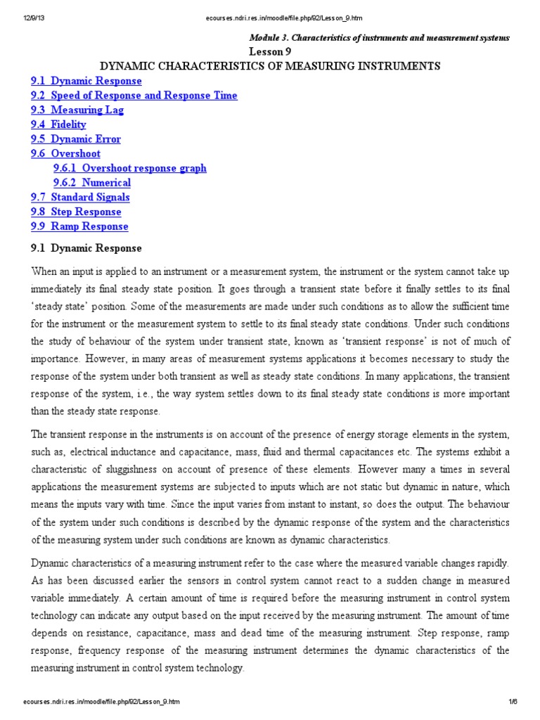 Dynamic Characteristics of Measuring Instruments | PDF | Control System ...