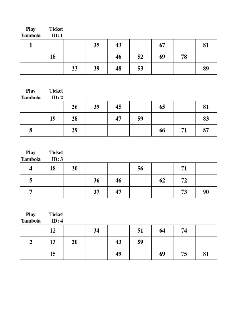 tambola ticket pdf leisure activities leisure
