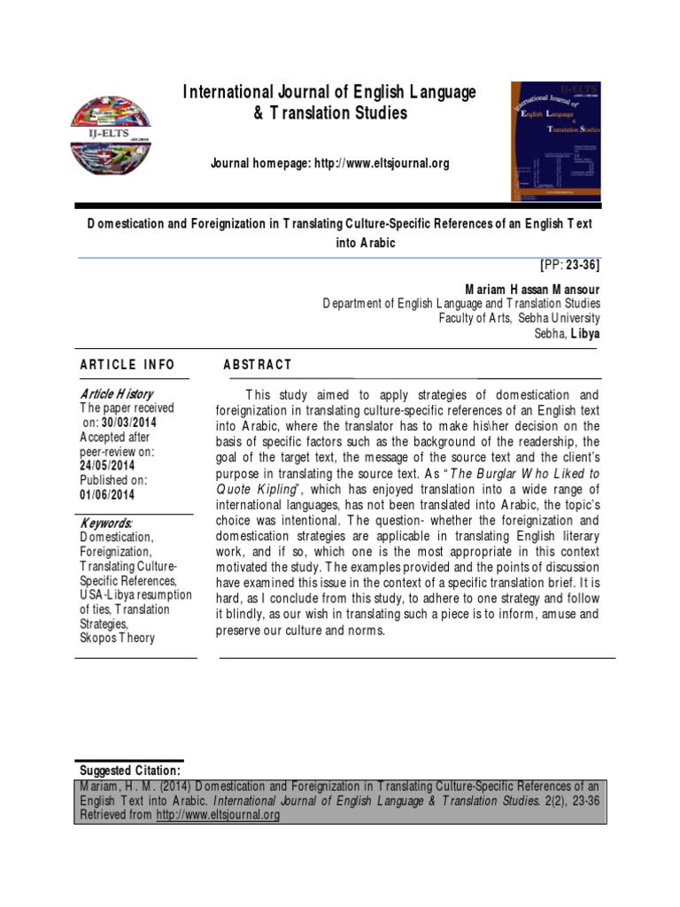 Domestication vs. Foreignization in Arabic Translation | PDF ...