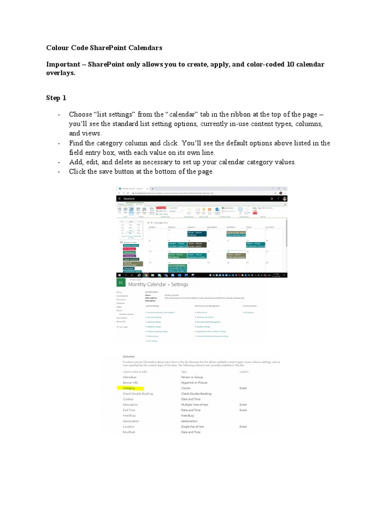 Colour Code SharePoint Calendars PDF Computer Programming Computing