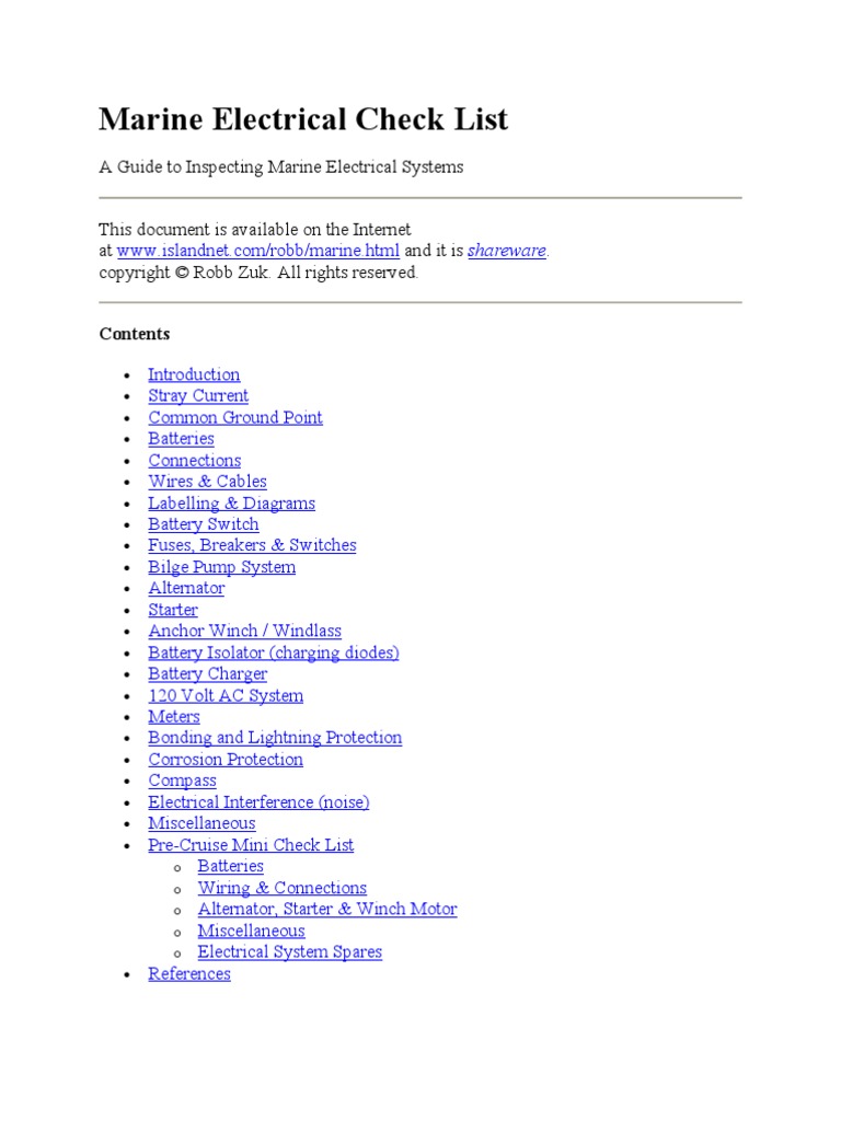 Marine Electrical Check List | PDF