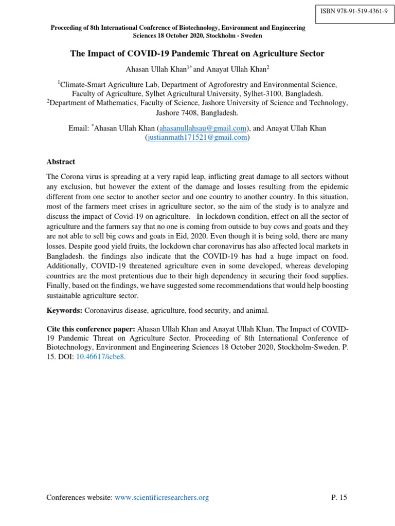 Abstract COVID 19 Agriculture | PDF | Food Security | Agriculture