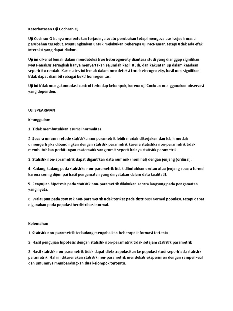 Kelebihan Dan Kekurangan Chocran Dan Spearman Pdf