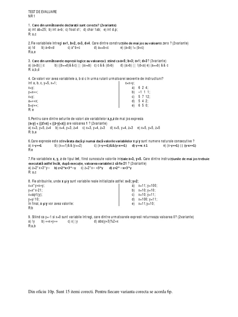 Operatori Var Expresii Rezolvat | PDF