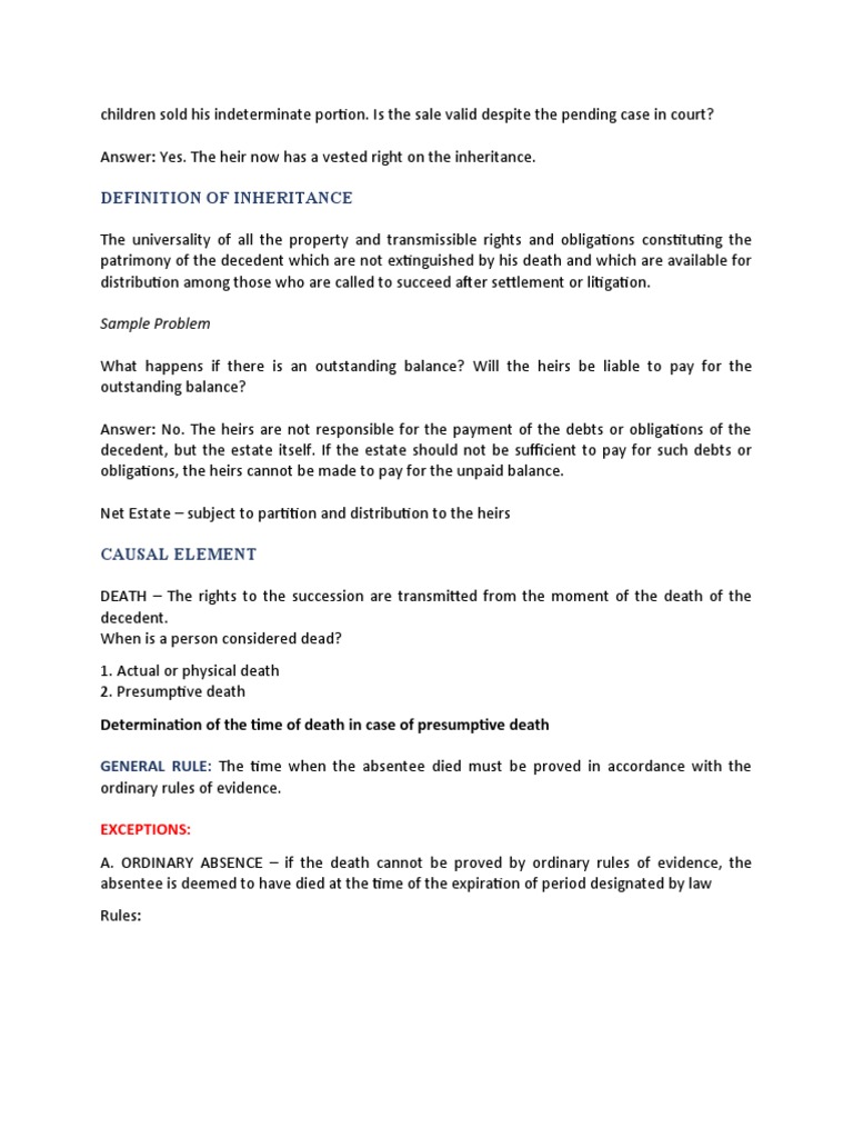Definition of Inheritance: Sample Problem | PDF | Social Science | Law