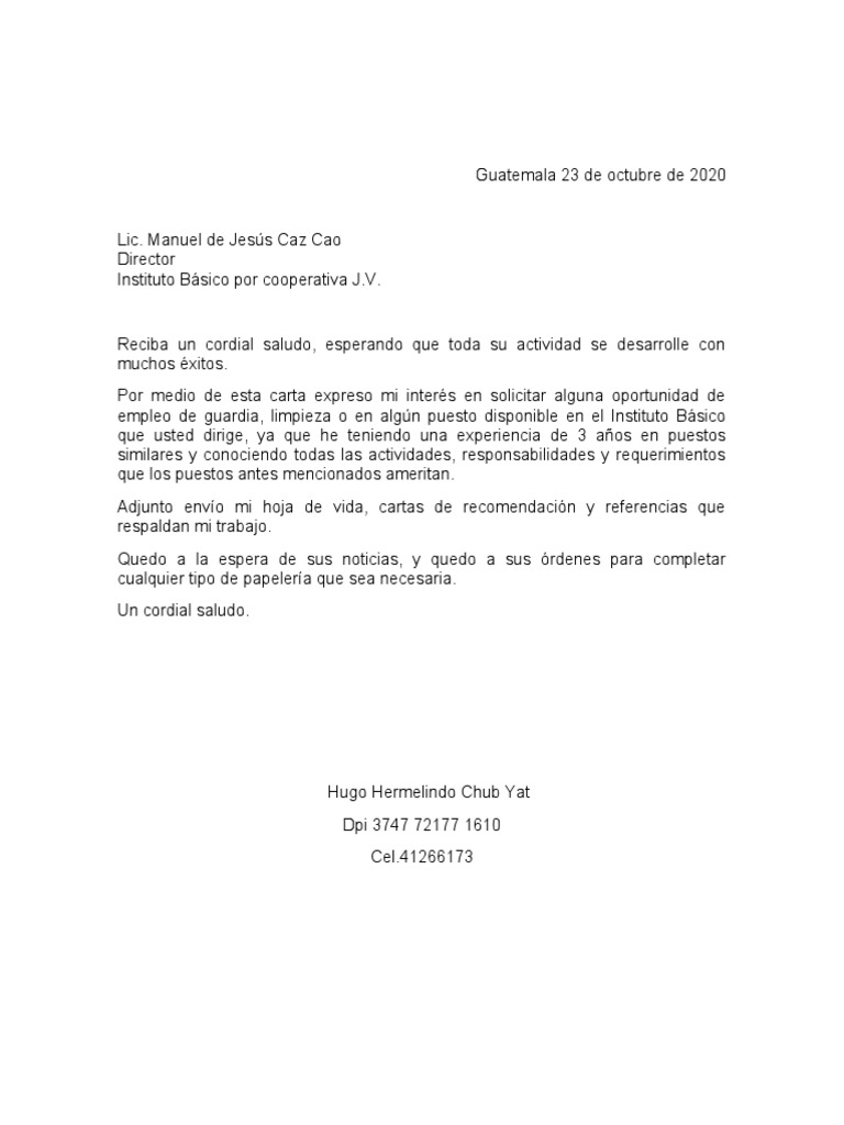 Carta De Solicitud De Empleo
