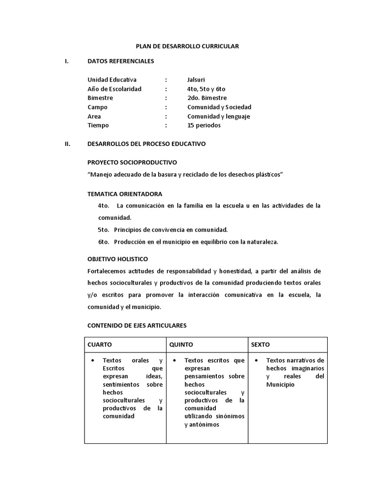 Plan de Desarrollo Curricular | PDF | Narrativa | Comunicación