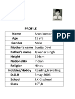 15yo Indian Boy's Personal Profile