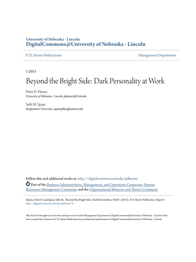 Dark Personality at Work | PDF | Dark Triad | Narcissism