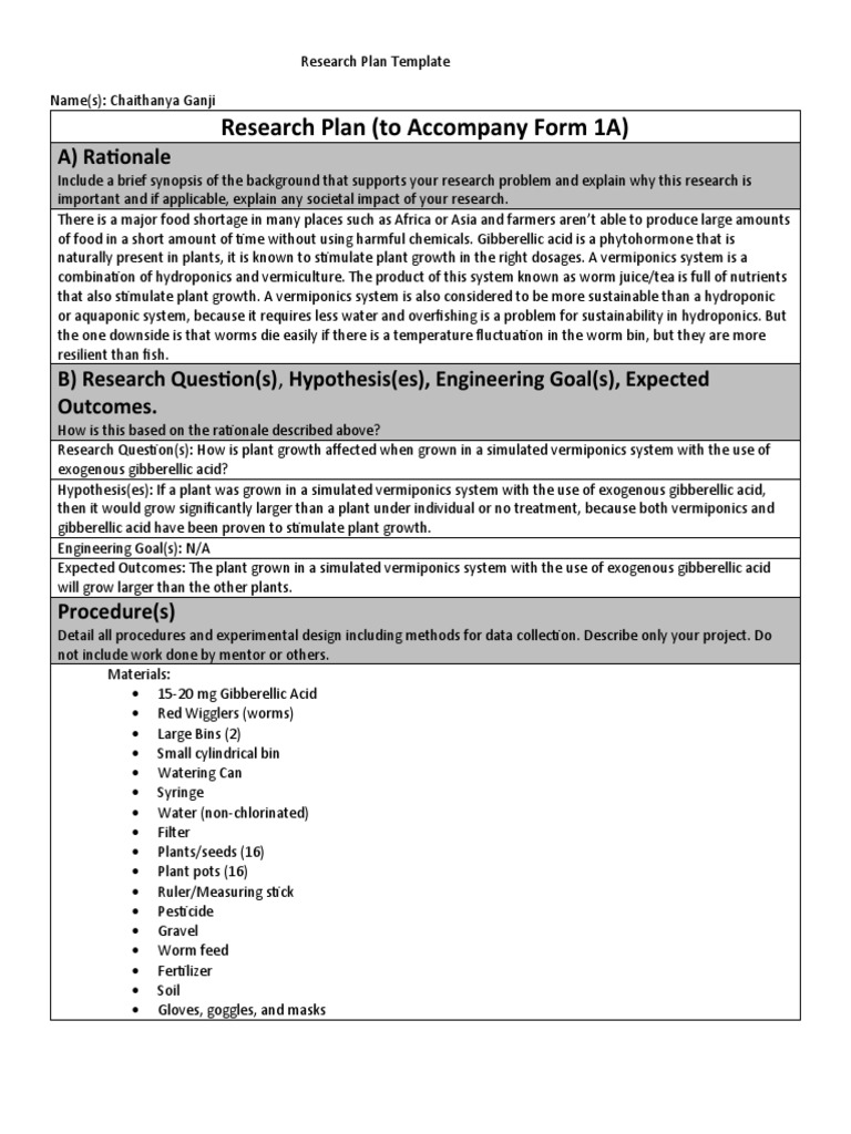 Research Plan Project Summary For 1a | PDF | Hydroponics | Risk
