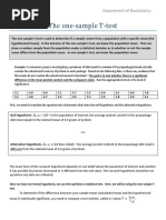 The One-Sample T-Test: Department of Biostatistics