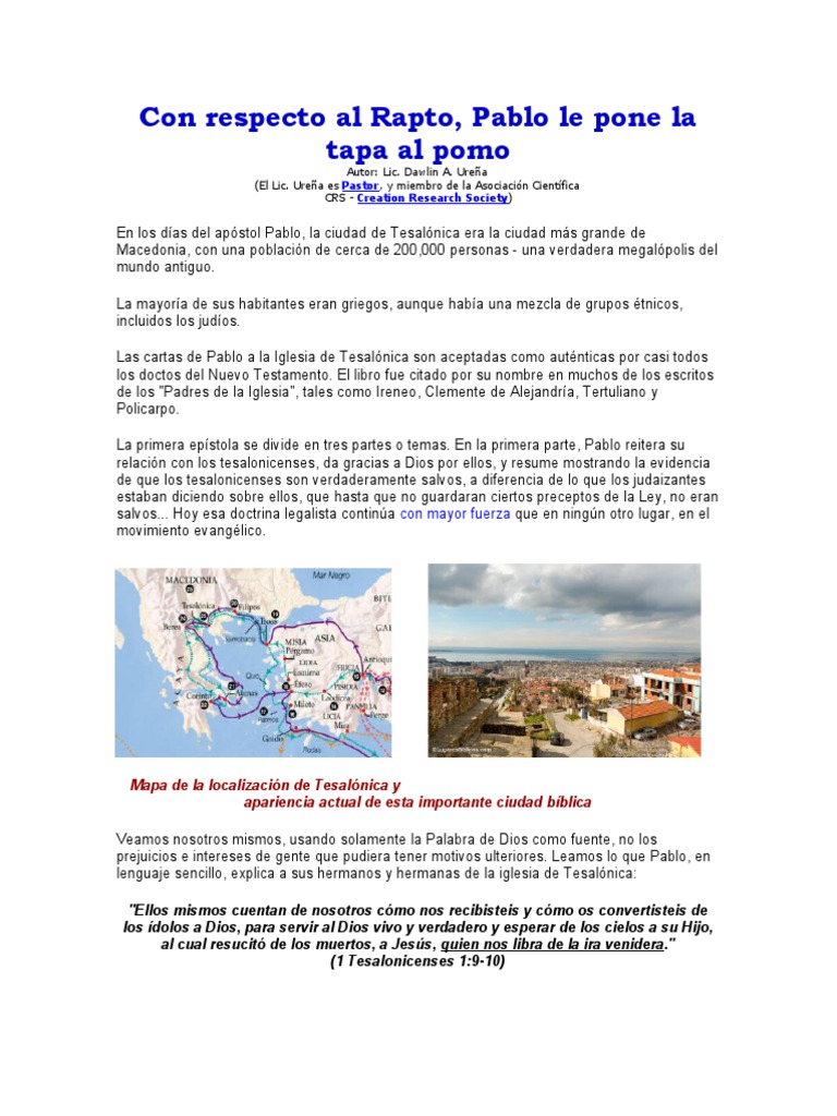 El Rapto según Pablo en Tesalonicenses | PDF | Pablo el apóstol ...