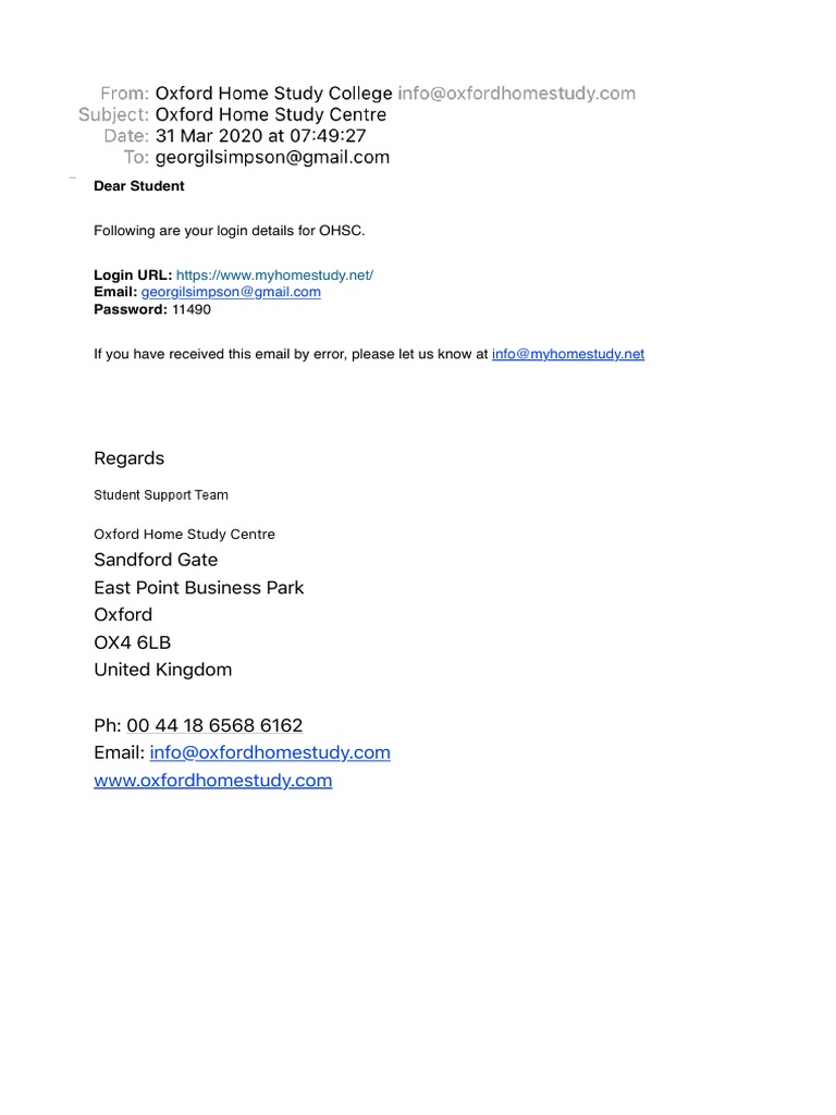 Oxford Home Study Centre PDF