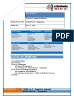 Subject Psychology: PAPER No. 3: Qualitative Methods MODULE No.12: Triangulation