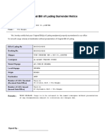 Original Bill of Lading Surrender Notice: To: From