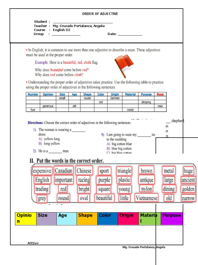 Order of Adjectives Guide | PDF