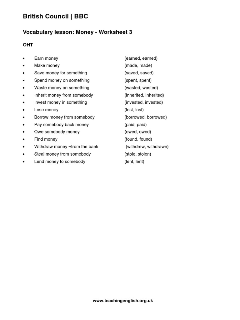 money vocabulary worksheet 3 pdf