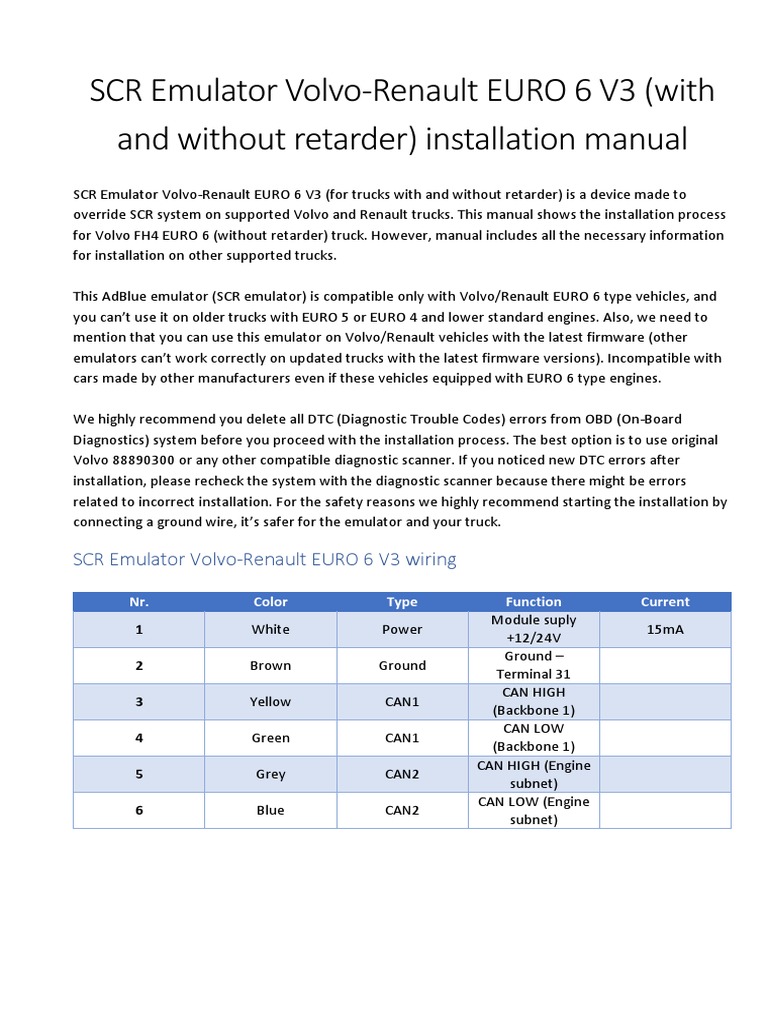 Volvo-Renault EURO 6 SCR Emulator Manual | PDF