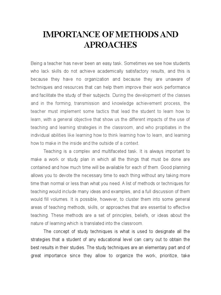 Importance of Methods and Aproaches | PDF | Teaching Method | Teachers