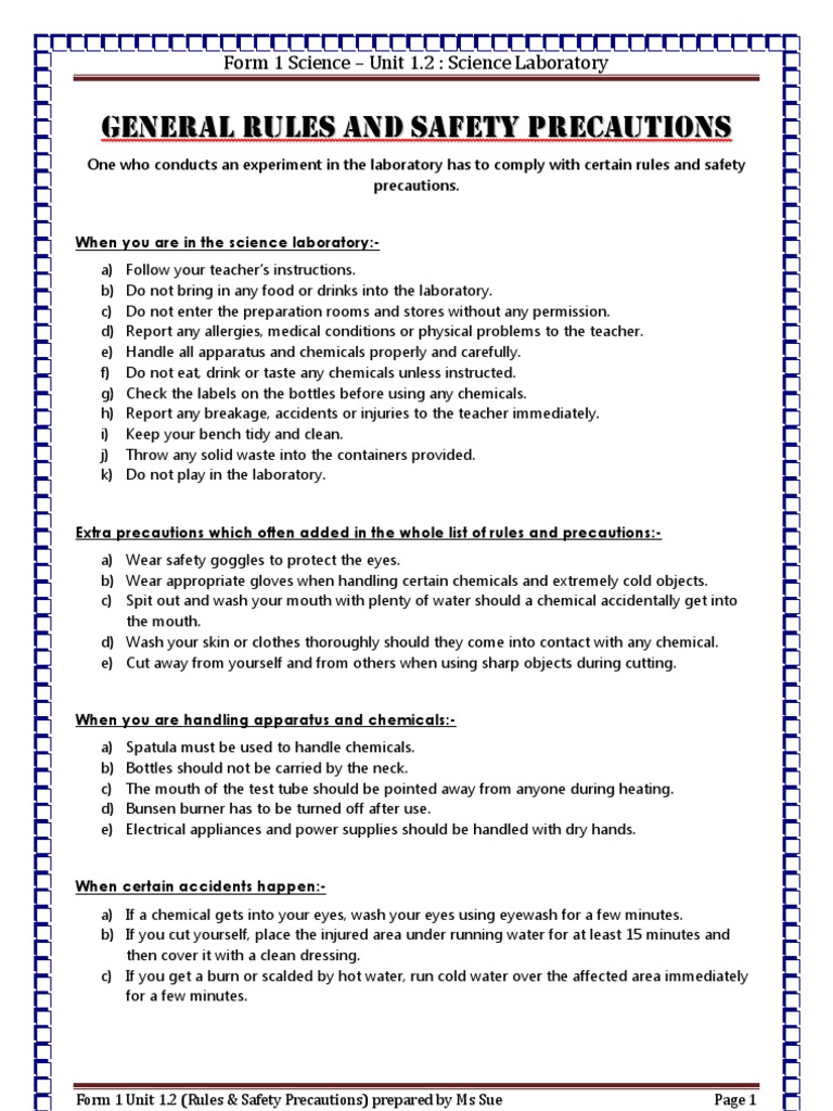 Science Lab Safety Rules and Guidelines | PDF