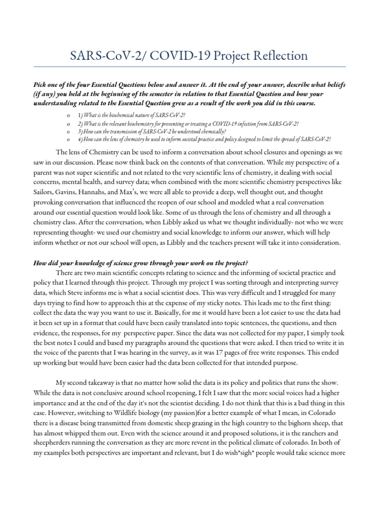 COVID-19 Project Reflection Insights | PDF | Question | Science