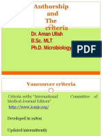 Authorship and The Criteria: Dr. Aman Ullah B.Sc. MLT Ph.D. Microbiology